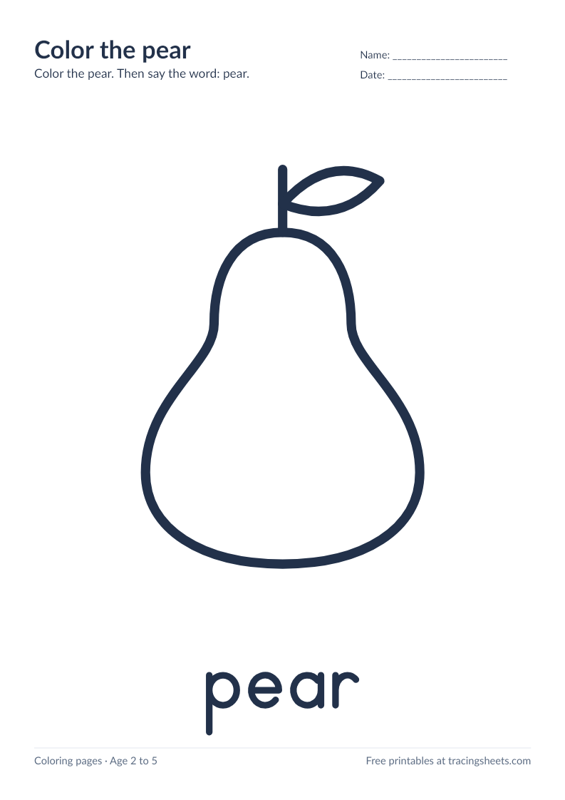 Preview of the printable color the pear worksheet