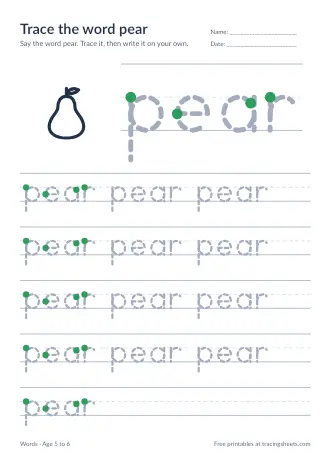 Preview of the trace the word pear worksheet
