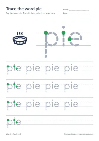 Preview of the trace the word pie worksheet