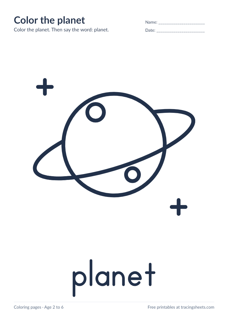 Preview of the printable color the planet worksheet