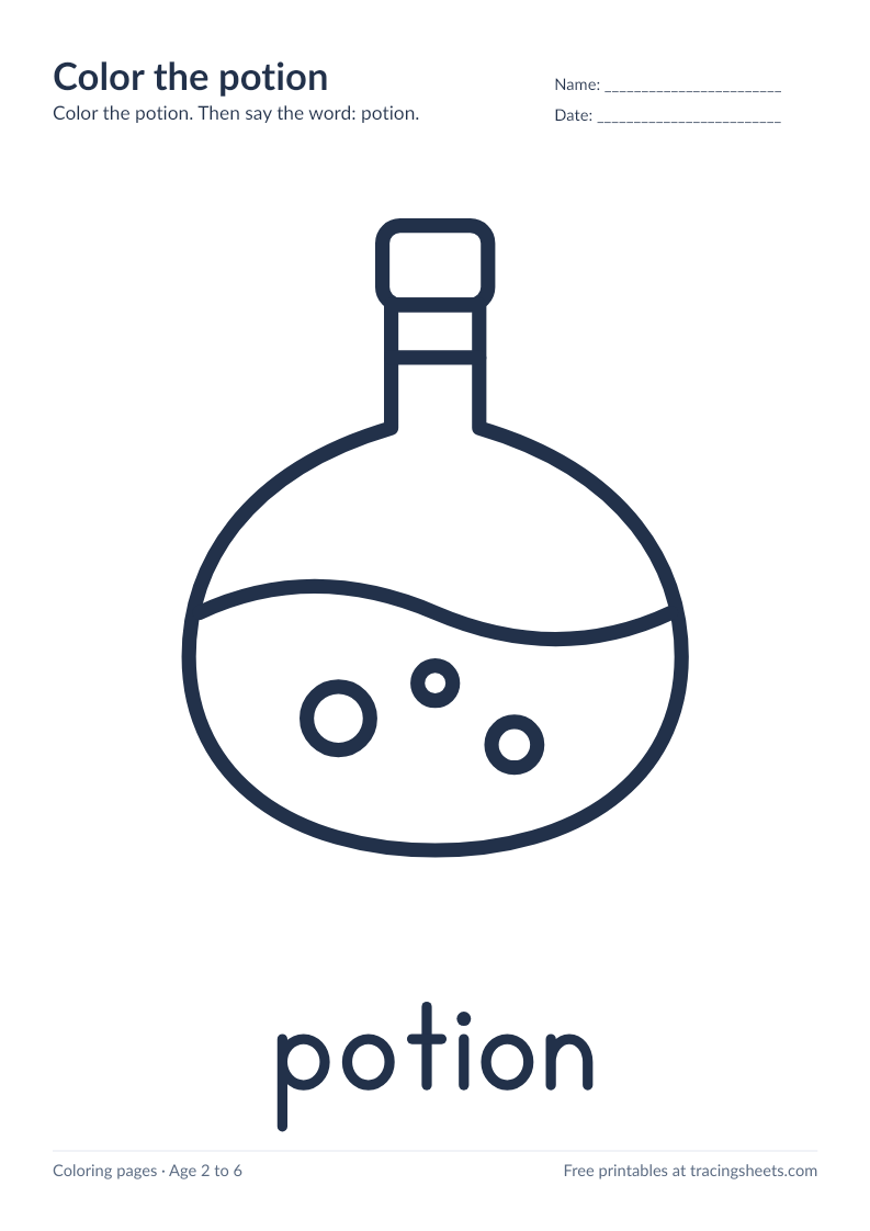 Preview of the printable color the potion worksheet