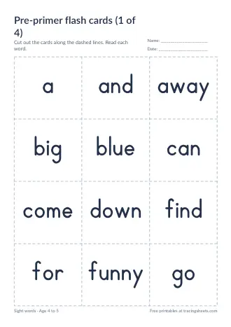 Preview of the pre-primer flash cards (1 of 4) worksheet