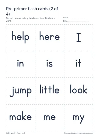Preview of the pre-primer flash cards (2 of 4) worksheet