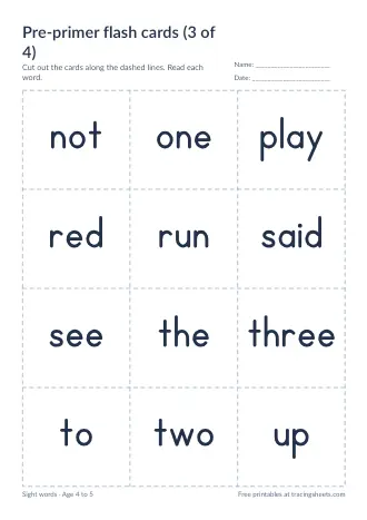 Preview of the pre-primer flash cards (3 of 4) worksheet