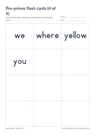 Preview of the pre-primer flash cards (4 of 4) worksheet