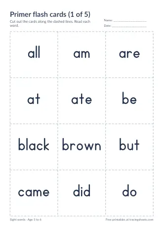 Preview of the primer flash cards (1 of 5) worksheet