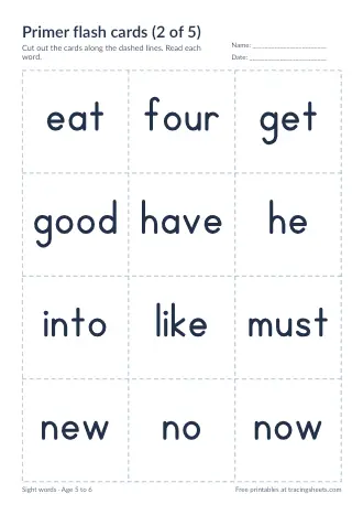 Preview of the primer flash cards (2 of 5) worksheet