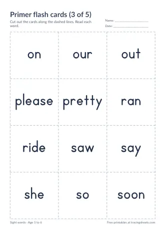 Preview of the primer flash cards (3 of 5) worksheet