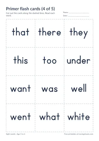 Preview of the primer flash cards (4 of 5) worksheet