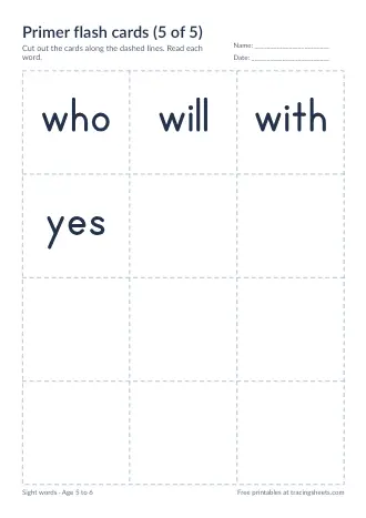 Preview of the primer flash cards (5 of 5) worksheet