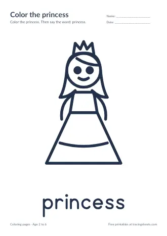 Preview of the color the princess worksheet