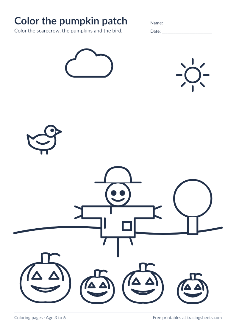 Preview of the printable color the pumpkin patch worksheet