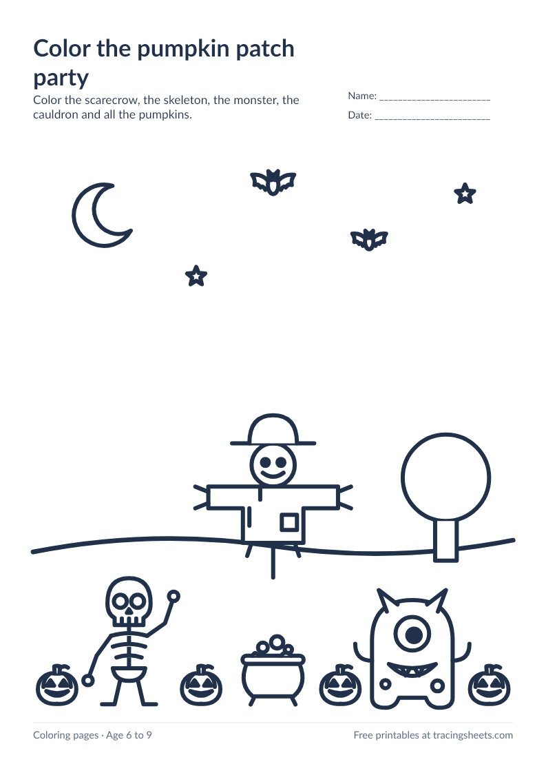 Preview of the printable color the pumpkin patch party worksheet