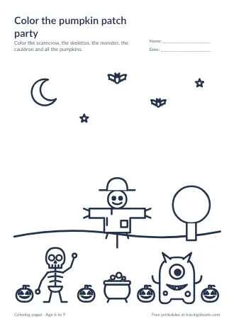 Preview of the color the pumpkin patch party worksheet