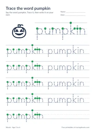Preview of the trace the word pumpkin worksheet