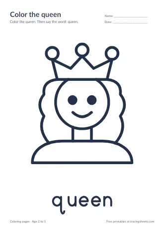 Preview of the color the queen worksheet