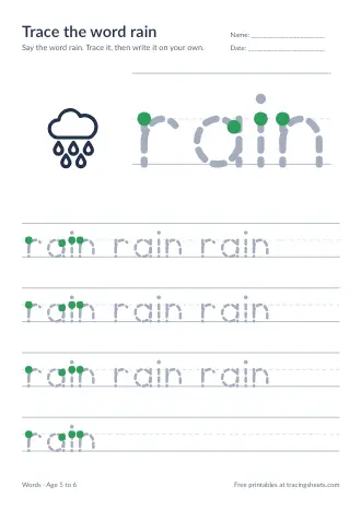 Preview of the trace the word rain worksheet