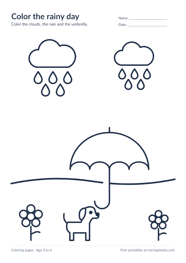 Preview of the printable color the rainy day worksheet