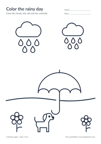 Preview of the color the rainy day worksheet