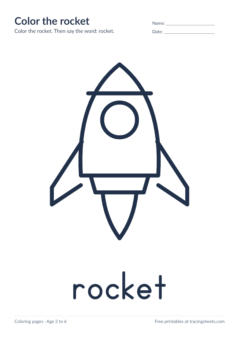 Preview of the printable color the rocket worksheet