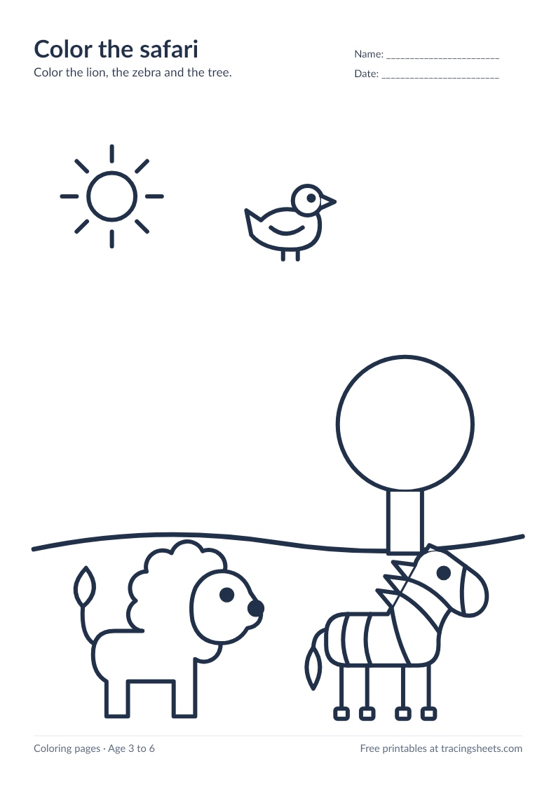 Preview of the printable color the safari worksheet