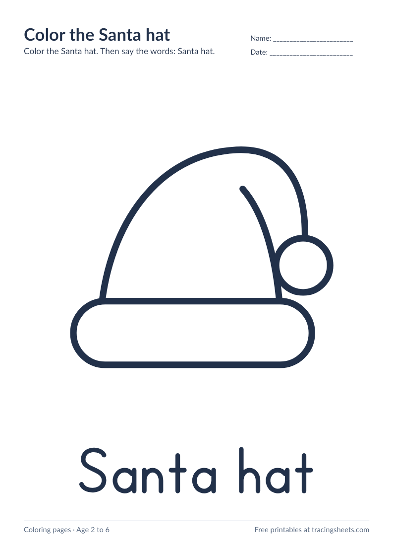 Preview of the printable color the santa hat worksheet