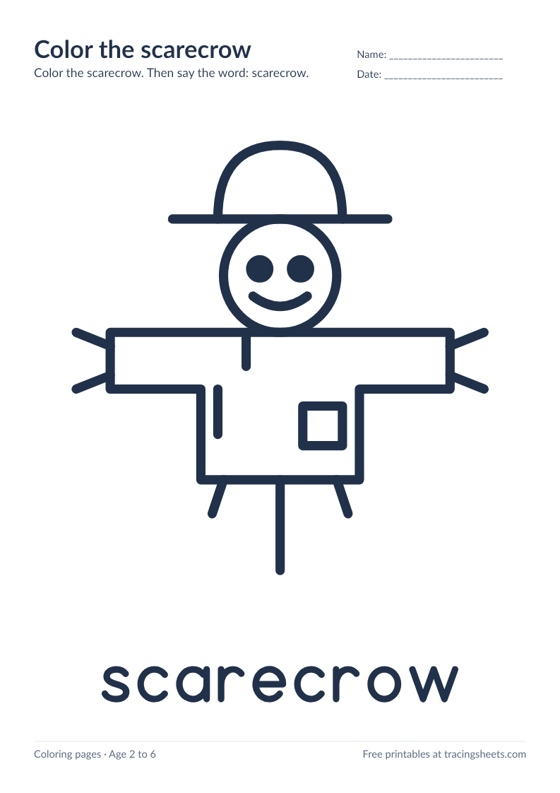 Preview of the printable color the scarecrow worksheet