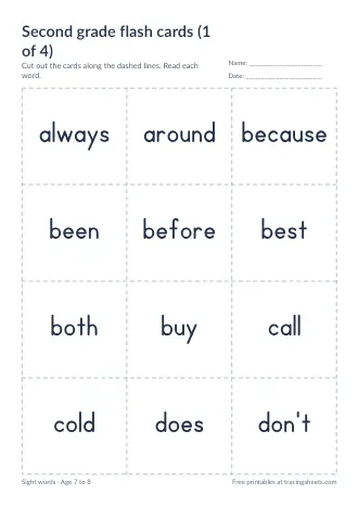 Preview of the second grade flash cards (1 of 4) worksheet