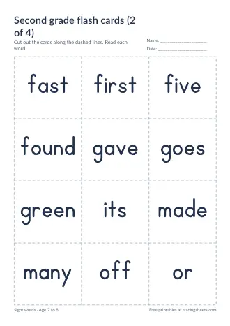Preview of the second grade flash cards (2 of 4) worksheet