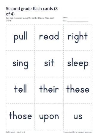 Preview of the second grade flash cards (3 of 4) worksheet