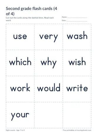 Preview of the second grade flash cards (4 of 4) worksheet