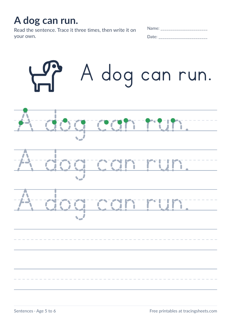 Preview of the printable a dog can run. worksheet