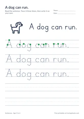 Preview of the a dog can run. worksheet