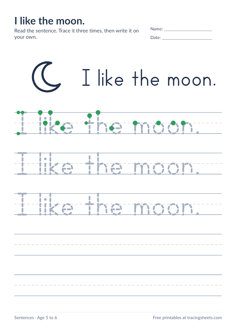 Preview of the printable i like the moon. worksheet
