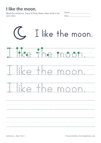 Preview of the i like the moon. worksheet