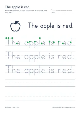 Preview of the the apple is red. worksheet