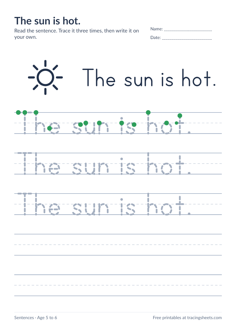 Preview of the printable the sun is hot. worksheet