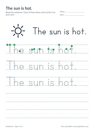 Preview of the the sun is hot. worksheet
