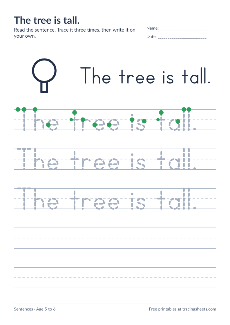 Preview of the printable the tree is tall. worksheet