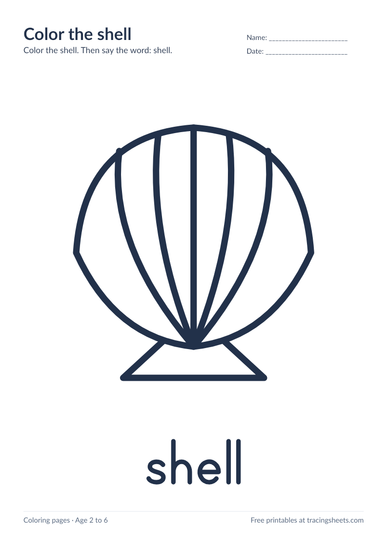 Preview of the printable color the shell worksheet