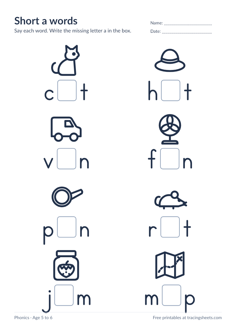 Preview of the printable short a words worksheet