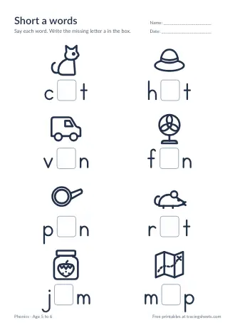 Preview of the short a words worksheet