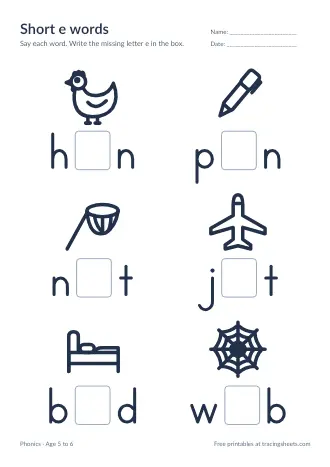 Preview of the short e words worksheet