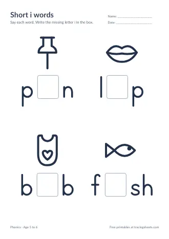 Preview of the short i words worksheet