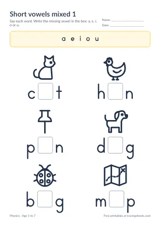 Preview of the short vowels mixed 1 worksheet