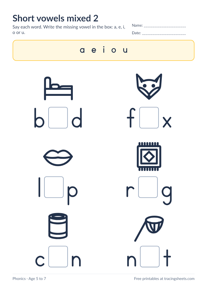 Preview of the printable short vowels mixed 2 worksheet