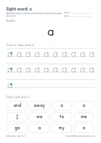 Preview of the sight word: a worksheet
