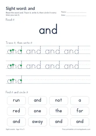 Preview of the sight word: and worksheet
