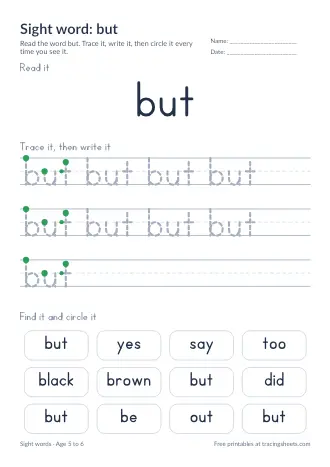 Preview of the sight word: but worksheet