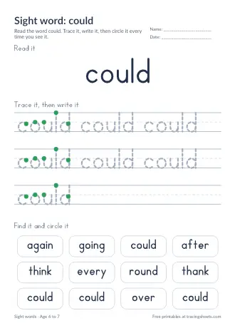 Preview of the sight word: could worksheet
